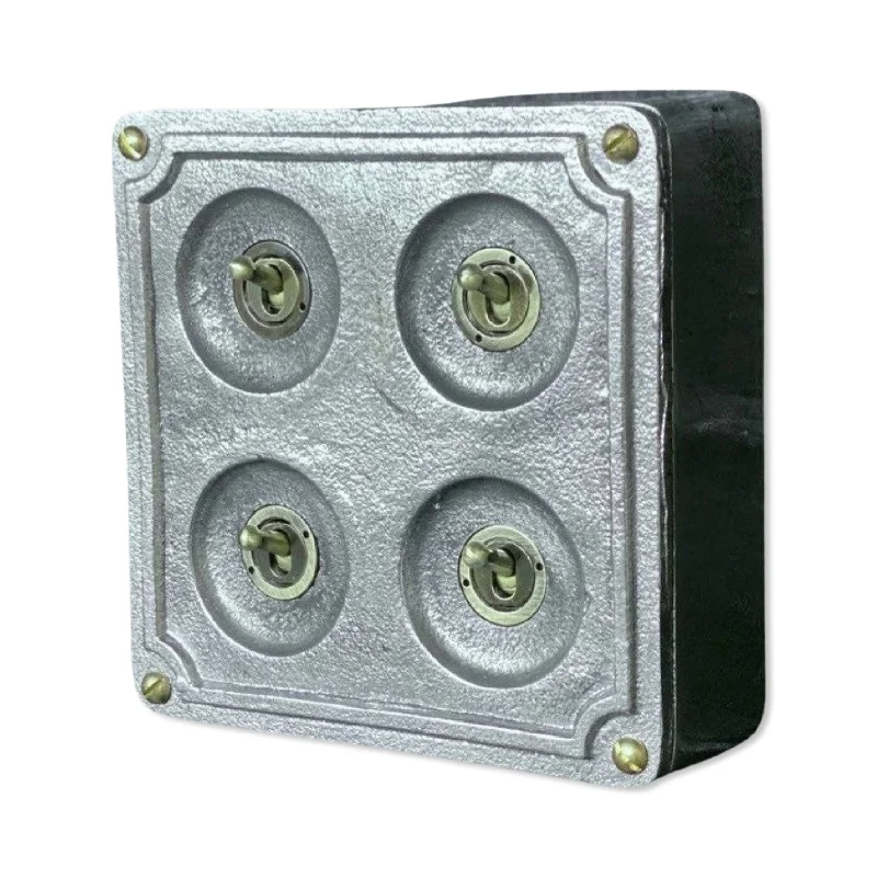 Industrial Emergency Lighting for Safety in Factories4 Gang 2 Way Solid Cast Metal Surface Mounting Conduit Light Switch Industrial - BS EN Approved Vintage 1950’s Britmac Style