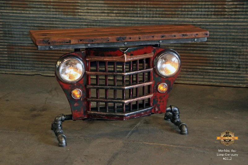 Waterproof Industrial Lighting for Wet AreasSteampunk Industrial / Willys Jeep / Grill Table / Barnwood Top / Red /  Table #2512