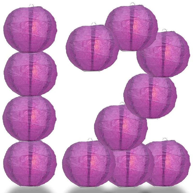 Edison light bulbs with a matte glass finishBULK PACK (12) 36" Violet / Orchid Round Paper Lantern, Crisscross Ribbing, Chinese Hanging Wedding & Party Decoration