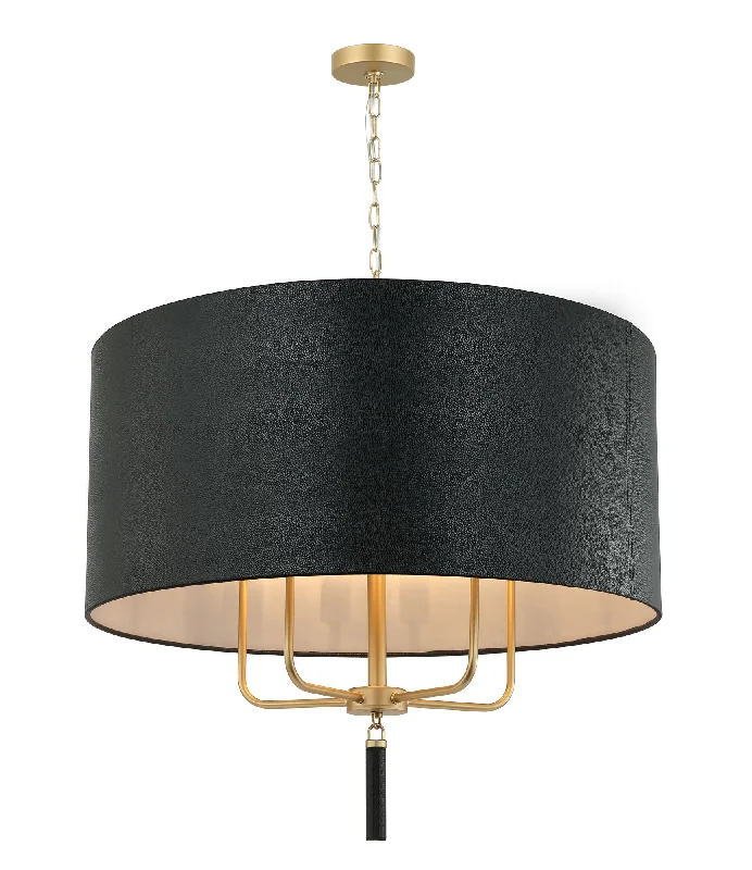 Secret Agent 368P05GOB 5-Light Pendant Light - Painted Gold/Black Leather