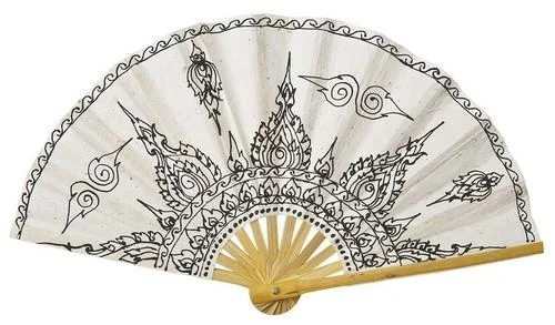 UL listed Edison light bulbsBlack and White Tibetan Flame Motif Mulberry Paper Hand Fan