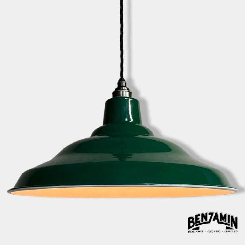 Low - Bay Industrial Lighting Fixtures for Small FactoriesBawsey ~ *Worn* Green Industrial Factory Shade Light Lamp Pendant ~ 16 Inch