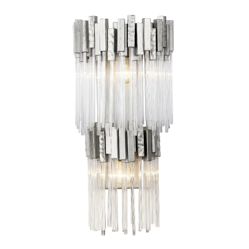 art deco wall lamps with geometric patterns for a retro - inspired bathroomMatrix 309W02LRN 2-Light Wall Sconce - Rainy Night