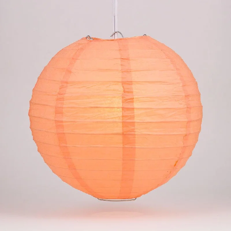 Soft white Edison light bulbsBULK PACK (12) 42" Peach / Orange Coral Round Paper Lantern, Even Ribbing, Chinese Hanging Wedding & Party Decoration