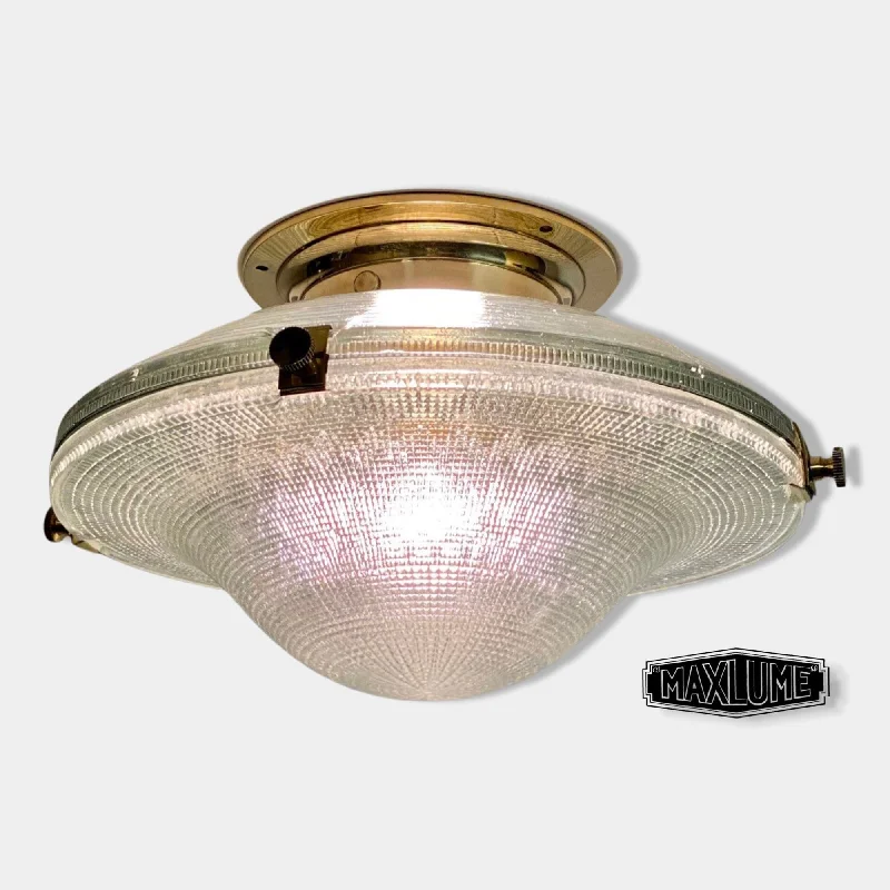 Waterproof Industrial Lighting for Wet AreasHoughton ~ Flush Mount Holophane Glass Light Vintage Design