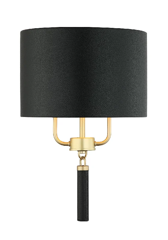 modern minimalist wall lamps for contemporary living roomsSecret Agent 368W02GOB 2-Light Wall Sconce - Painted Gold/Black Leather