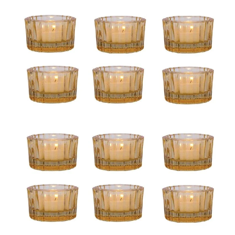 Mercury glass Edison light bulbsAmber Cleo Colored Glass Tealight Holder, Set of 12