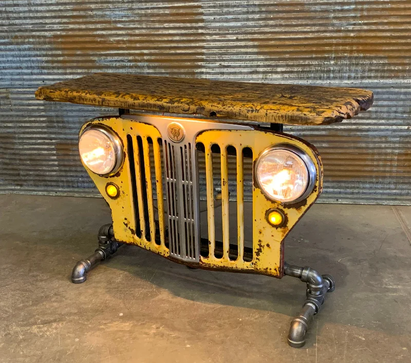 Waterproof Industrial Lighting for Wet AreasSteampunk Industrial / Original vintage 50's Jeep Willys Jeepster Grille / Automotive / Table Sofa Hallway / White / Table #2833