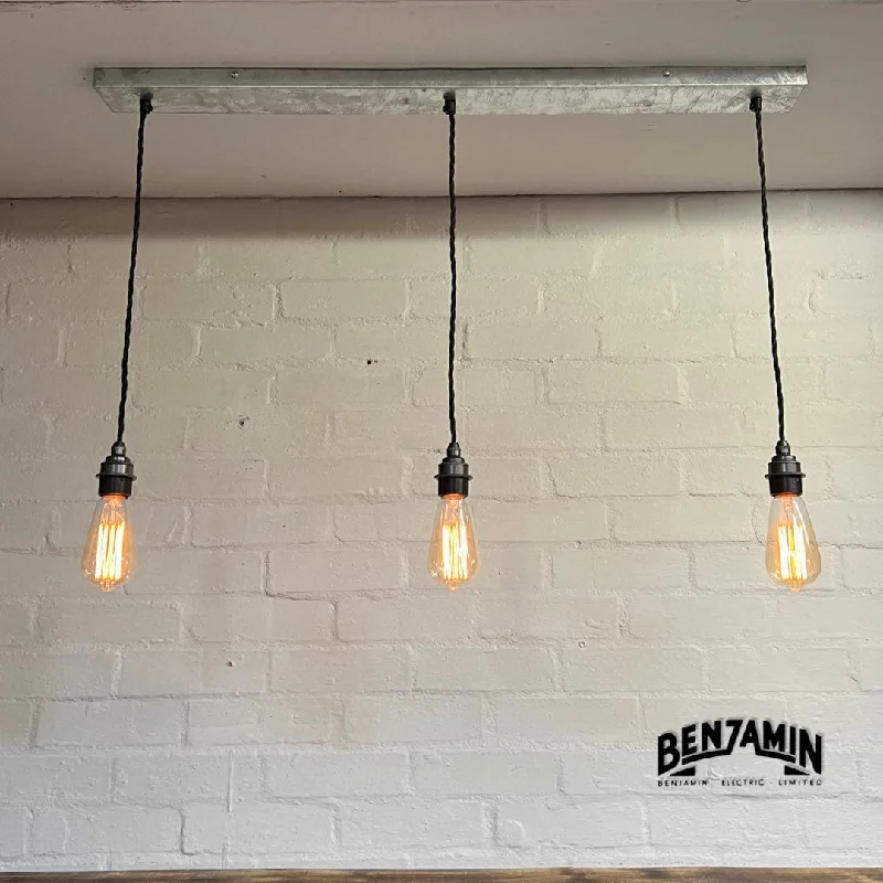 Industrial Lighting for Electronics ManufacturingHeacham ~ 3 x Industrial Galvanised Track Pendant Set | Ceiling Dining Room | Kitchen Table Hanging Light