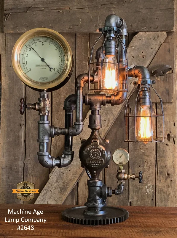 Industrial Lighting for Metal Fabrication ShopsSteampunk Industrial / Machine Age Lamp / Antique Steam Gauge  / Lamp #2648