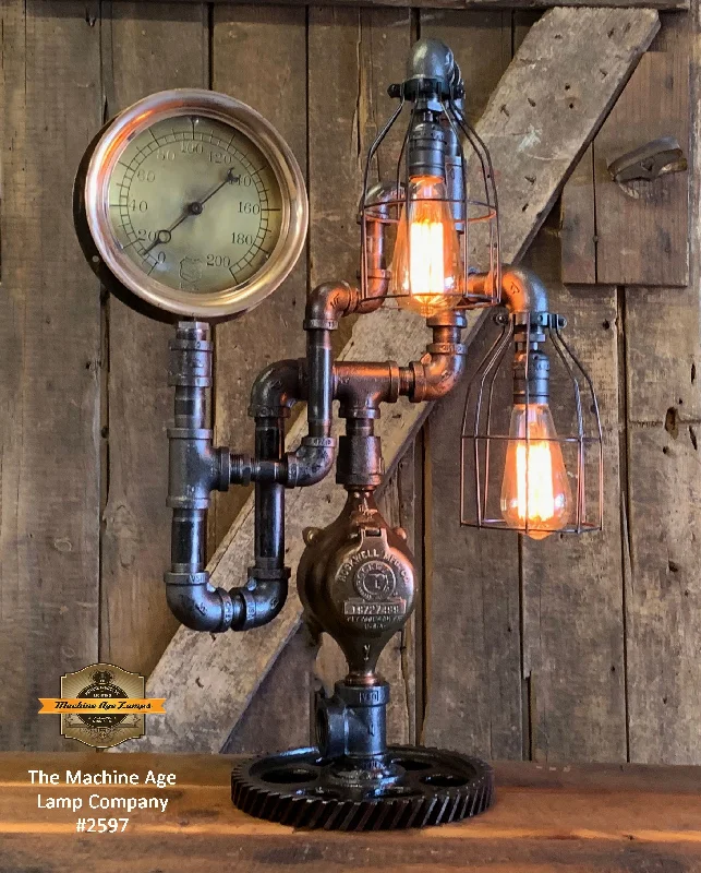 Industrial Task Lighting for Precision WorkstationsSteampunk Industrial / 6" Steam Gauge / Gear  / Gear Base / Lamp #2597 sold