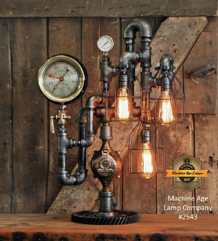 Corrosion - Resistant Industrial Lighting for Coastal FactoriesSteampunk Industrial Machine Age Lamp / Steam Gauge / Gear / Lamp #2543