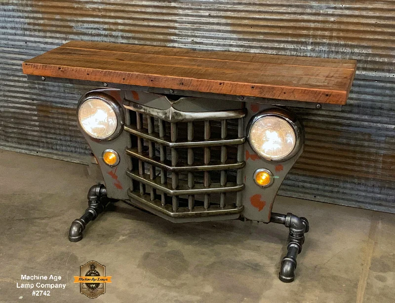 Industrial Task Lighting for Precision WorkstationsSteampunk Industrial / Automotive / Original vintage 50's Jeep Willys Grille / Table Sofa Hallway / Gray / Table #2742