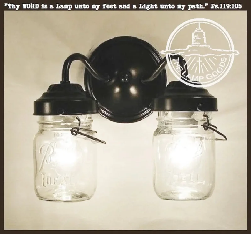 Replaceable filament Edison light bulbsMason Jar WALL LIGHT Double Sconce