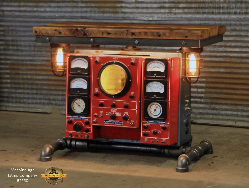 Dust - Resistant Industrial Lighting for Dirty WorkspacesSteampunk Industrial Table / Antique Sun Engine Analyzer / Automotive / Barn wood Table / #2550