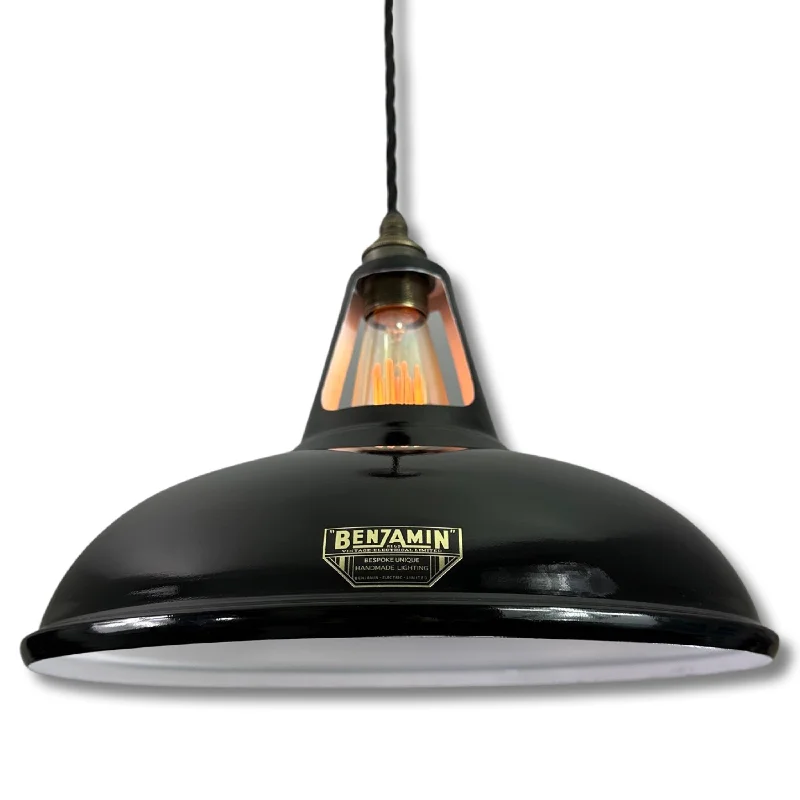 Dust - Resistant Industrial Lighting for Dirty WorkspacesCawston XL ~ *Worn* Midnight Black Solid Shade Slotted Design Pendant Set Light ~ 14 Inch