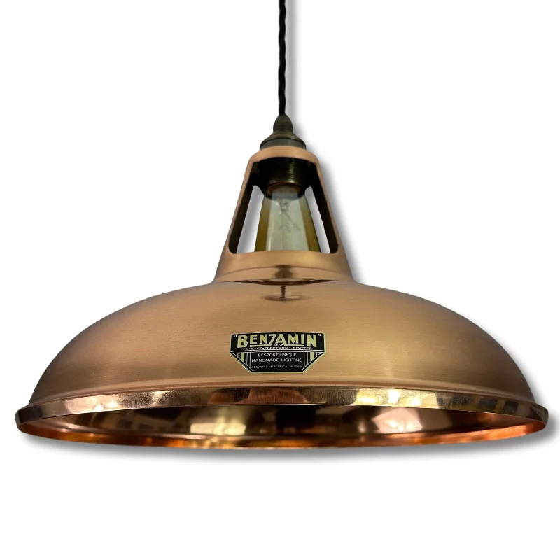 Industrial Lighting with High CRI (Color Rendering Index) for True Color PerceptionCawston XL ~ *Worn* Solid Copper Supersized Shade Slotted Design Pendant Set Light ~ 14 Inch