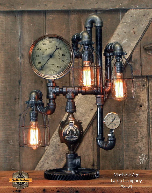 Industrial Lighting for Furniture FactoriesSteampunk Industrial Machine Age Lamp / Steam Gauge / Pittsburgh / Gear / Lamp #2221 sold