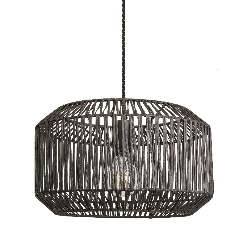 Nickel plated base Edison light bulbsBoho Rattan Ceiling Pendant - 18 Inch - Drum