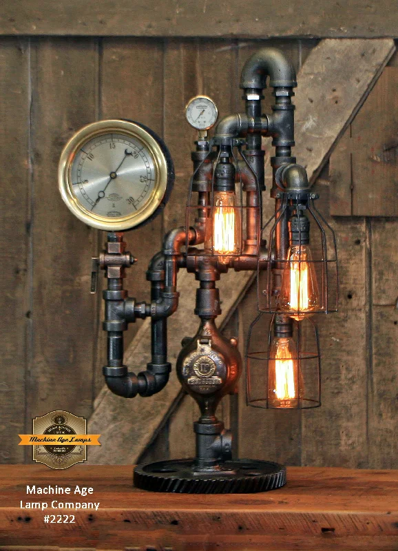 Industrial Lighting for Printing Press FacilitiesSteampunk Industrial Machine Age Lamp / Steam Gauge / Gear / Lamp #2222