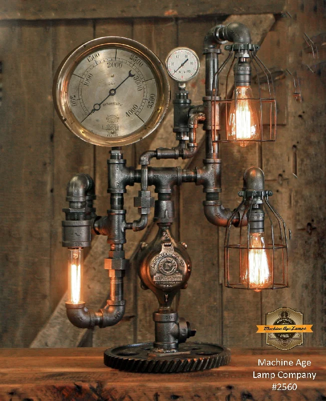 Industrial Lighting for Textile MillsSteampunk Industrial / 8" Steam Gauge / Gear  / Gear Base / Lamp #2560