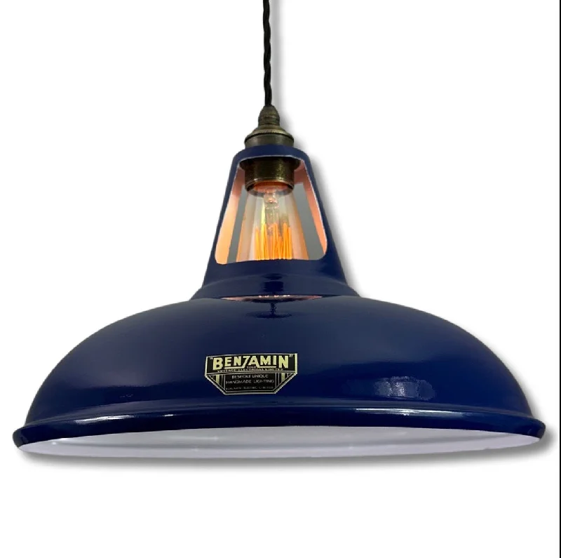 Corrosion - Resistant Industrial Lighting for Coastal FactoriesCawston XL ~ *Worn* Blue Solid Lampshade Slotted Design Pendant Set Light ~ 14 Inch