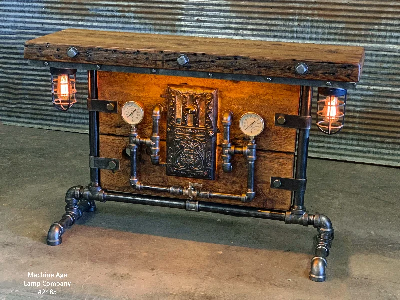 Waterproof Industrial Lighting for Wet AreasSteampunk Industrial / Barn Wood / Table / Console / Bar / Lighted / Table #2485