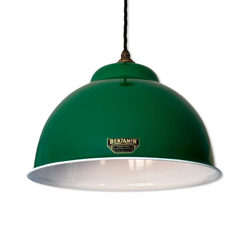 Shock - Resistant Industrial Lighting for Vibrating Machinery AreasMorley XL ~ Racing Green Solid Steel Shade Pendant Set Light ~ 13 Inch