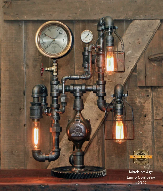 High - Bay LED Industrial Lighting for WarehousesSteampunk Industrial / Antique 6" Steam Gauge Lamp / Gear Base / Lamp #2322 sold