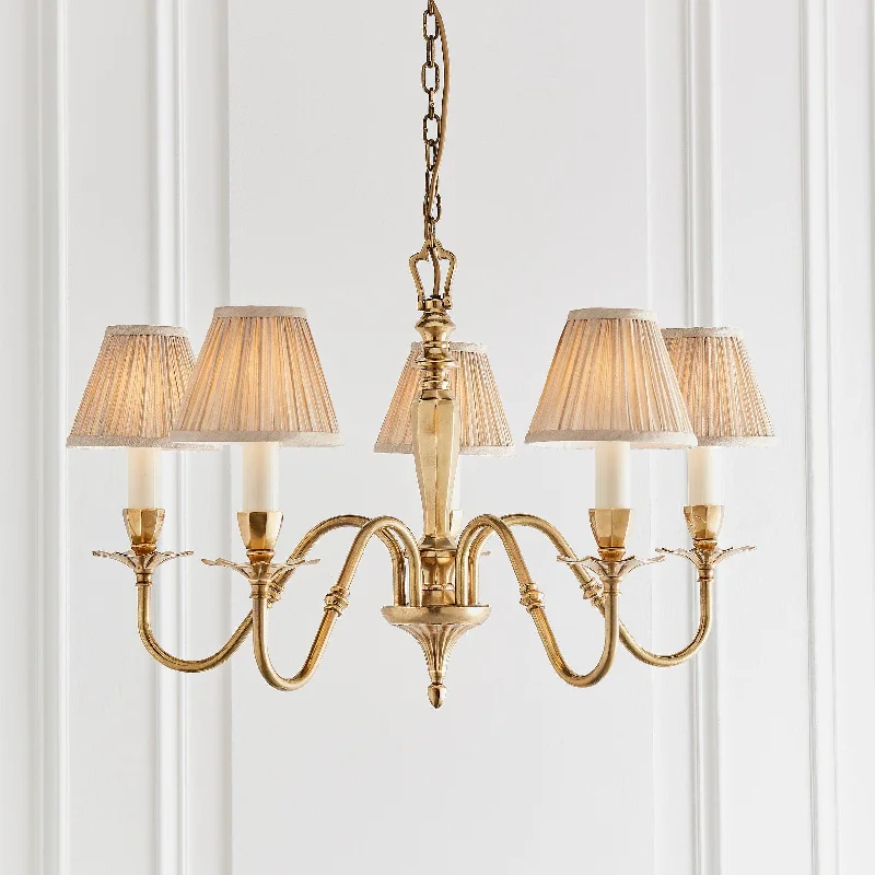 Chandeliers with Sputnik - Style Design for a Futuristic VibeAsquith Solid Brass 5 Light Chandelier With Beige Shades