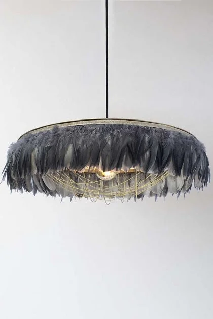 Chandeliers with Adjustable Height for Custom InstallationColdharbour Lights Gloria Feather Shade - Grey