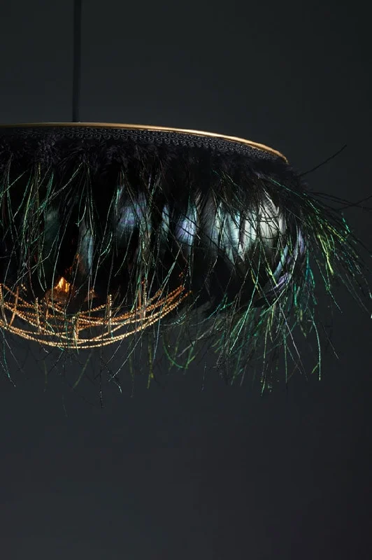 Oversized Chandeliers as a Statement Piece in Living RoomsColdharbour Lights Juliette Feather Shade - Iridescent Black Peacock