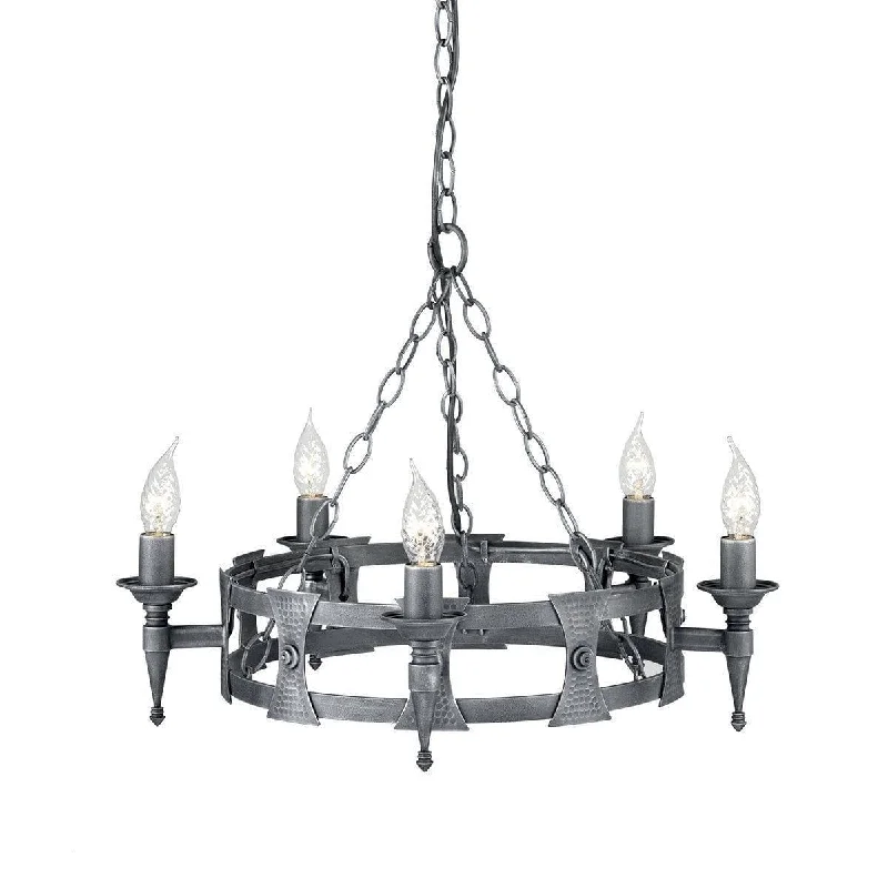 Mid - Century Modern Chandeliers for Vintage AppealElstead Lighting Saxon 5 Silver Light Chandelier