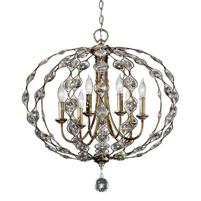 Chandeliers with Metal Frames in Gold FinishFeiss Leila 6 Light Crystal & Silver Chandelier