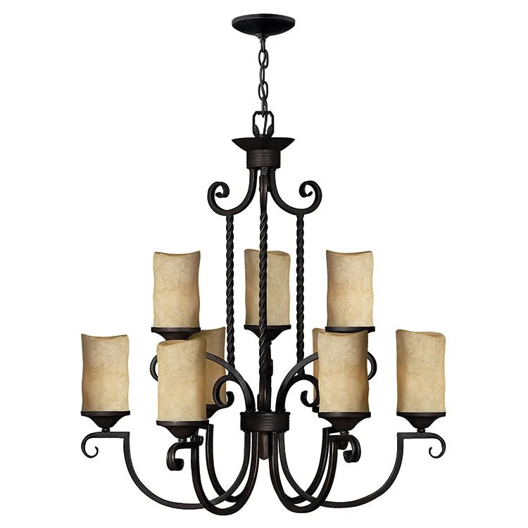 Chandeliers with Metal Frames in Black FinishCasa Nine-Light Two-Tier Chandelier