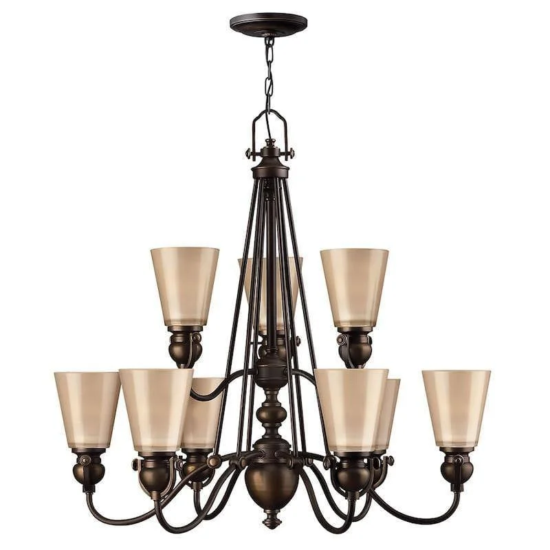 Chandeliers with Metal Frames in Silver FinishHinkley Mayflower Bronze 9 Light Chandelier Art Deco