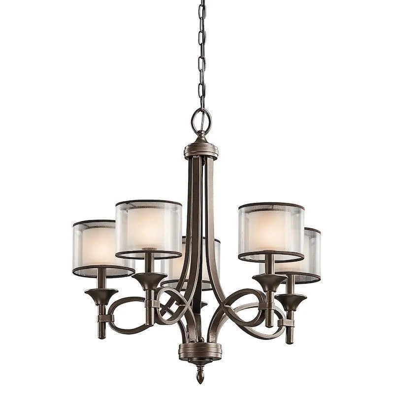 Chandeliers with Frosted Glass for a Softer Light DiffusionKichler Lacey Mission Bronze Finish 5 Light Chandelier