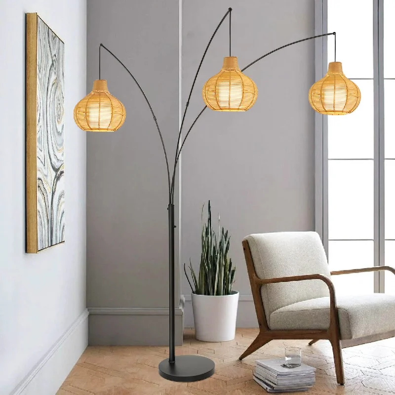 Metal Floor Lamp with a Matte Black Finish for a Sleek LookDepuley 3-Light LED Rattan Floor Lamp, Adjustable Modern Tall Standing Lamp, Farmhouse Arc Reading Floor Light with Bamboo Lampshades for Bedroom Living Room Office Study (Bulbs Included)