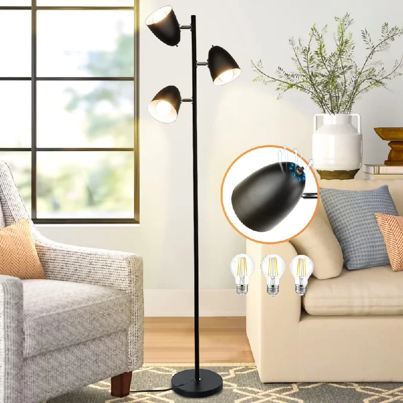 Rustic Farmhouse Style Floor Lamp for Cozy BedroomsDepuley Tree Floor Lamp, 3-Light Industrial Standing Lamp, Modern Reading Floor Lamp with Adjustable Metal Heads, Black Pole Tall Floor Light for Living Room Bedroom Office, E26 Base (3 x 9W LED Bulbs Included)