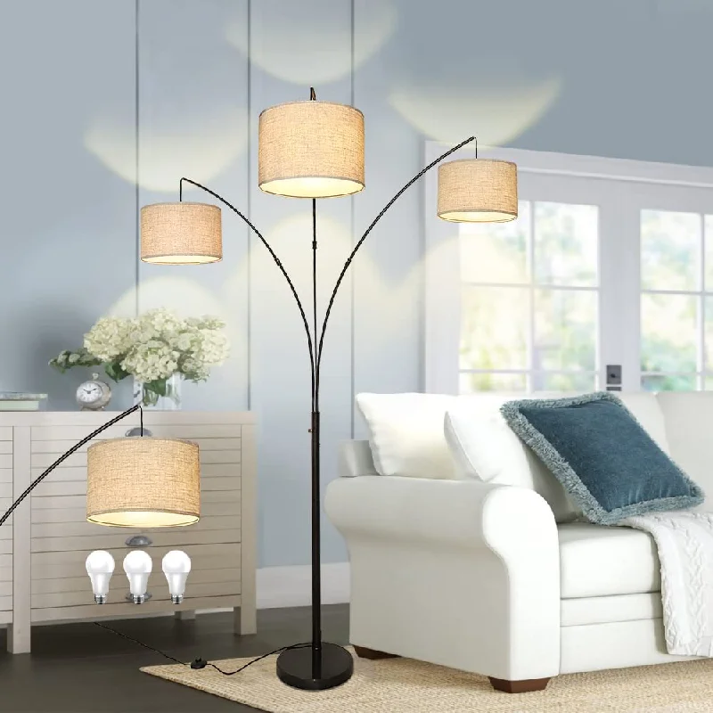 Industrial Style Floor Lamp with Exposed Bulbs for Loft ApartmentsDLLT 3-Light Arc Floor Lamp, Modern LED Floor Lamp with Hanging Lampshades, 79 Inches Tall Standing Lamp with 3-Way Switch for Living Room Bedroom Reading Office Lighting, E26 Base, 9W LED Bulbs Included