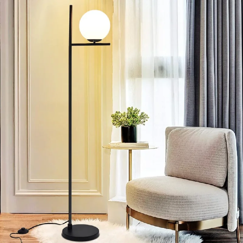 Modern Minimalist Floor Lamp for Contemporary Living RoomsDLLT Modern LED Sphere Floor Lamp 9W Frosted Glass Globe Standing Lamps for Bedroom, Energy Saving Mid Century Tall Pole Standing Accent Lighting for Living Room, Office, Bedroom, Black