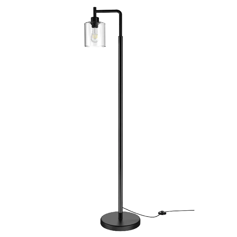 Metal Floor Lamp with a Matte Black Finish for a Sleek LookDLLT LED Floor Lamp, Modern Standing Lamp with Hanging Glass Shade, Eye-Care Metal Reading Floor Light, Industrial Warm White Floor Lamps for Living Room Bedroom Office (Bulb Included)