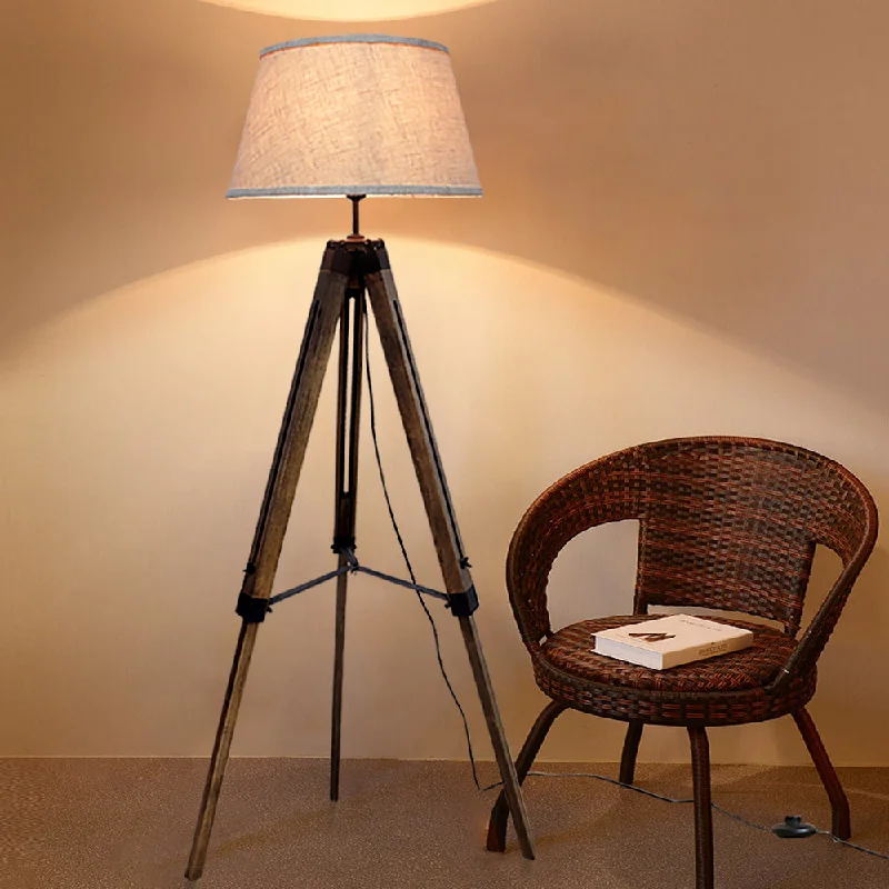 Rustic Farmhouse Style Floor Lamp for Cozy BedroomsDepuley LED Tripod Floor Lamp Wood Mid Century Modern Reading Lamp,8W Rustic Standing Lamps Farmhouse for Living Room Bedroom Study Room Bedside and Office, Flaxen Lamp Shade, Adjustable Height