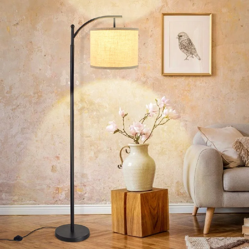 Adjustable Height Floor Lamp for Versatile Lighting NeedsDLLT Modern Arc Floor Lamp, Farmhouse Standing Floor Lamps with Lantern Lampshade, Industrial Tall Reading Light for Bedroom, Living Room, Office, Study, 3000K Warm White Light (Bulb Included)