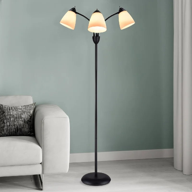 Fabric Floor Lamp with a Linen Shade for a Relaxed AestheticDepuley Modern Reading Floor Lamp, 3-Light with Adjustable Flexible Gooseneck Tree Standing Lamp for Living Room, Bedroom, Study Room, Office -Black Metal White Shades