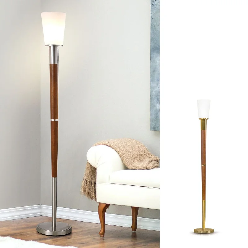 Metal Floor Lamp with a Matte Black Finish for a Sleek LookManhattan Walnut Finish Wood/Glass Shade 72.5-inch H Torchier Floor Lamp