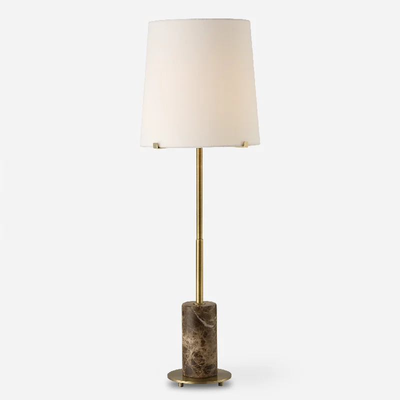 Glass Floor Lamp with Frosted Shades for Soft Diffused LightSepia Brown Marble Buffet Lamp