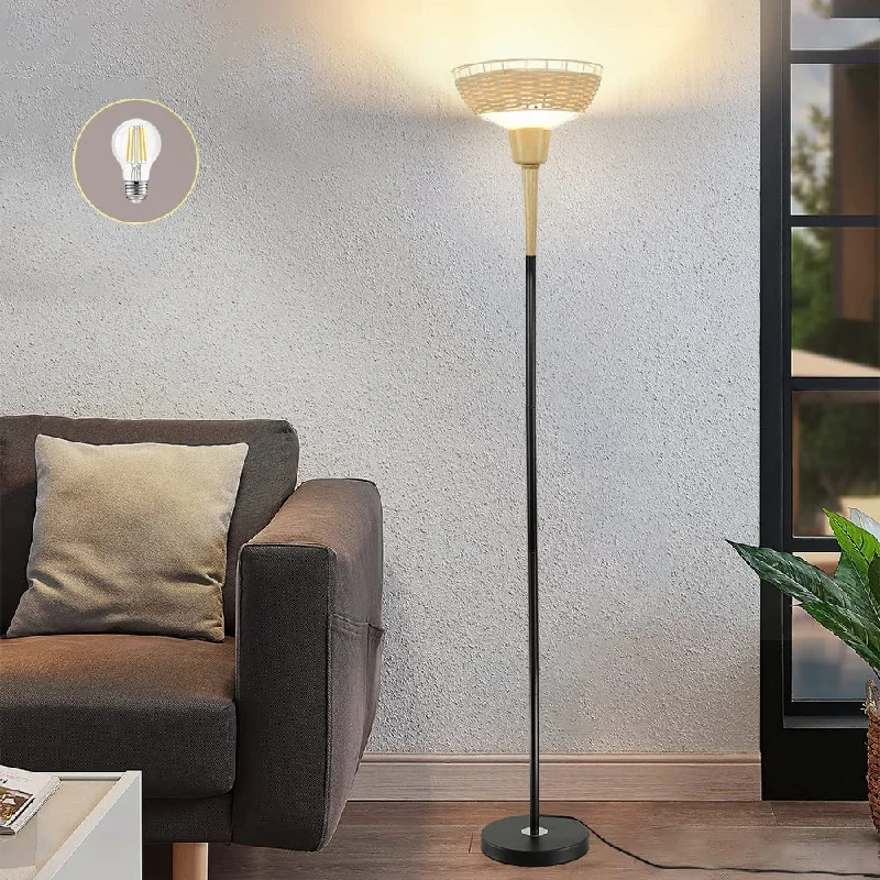 Wood Floor Lamp with Natural Grain for a Warm and Organic FeelDepuley Sky LED Torchiere Standing Floor Lamp, Modern 69 inch Tall Pole Light with Rattan and Glass Shade, Uplight Lamps Lighting for Living Room Bedroom Office, 9W 3000K