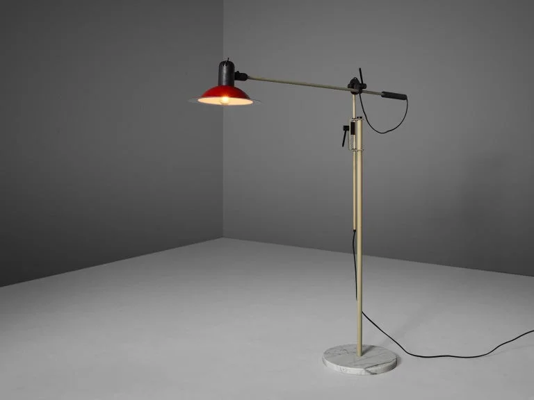 Industrial Style Floor Lamp with Exposed Bulbs for Loft ApartmentsStilnovo Floor Lamp with Red Shade and Marble Base