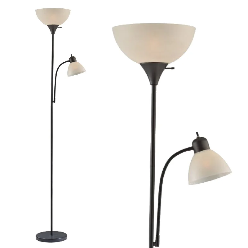 Metal Floor Lamp with a Matte Black Finish for a Sleek LookSusan Adjustable Floor Lamp With White Shade And Side Reading Light - 70 Inches Tall 10 Inches Diam.